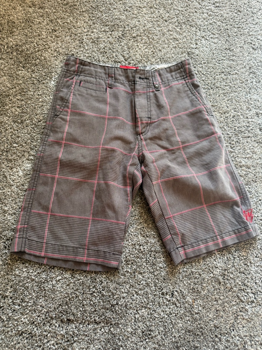 Vans, Boy’s Gray Plaid Shorts with Pink Windowpane plaid, Like New, Size 10